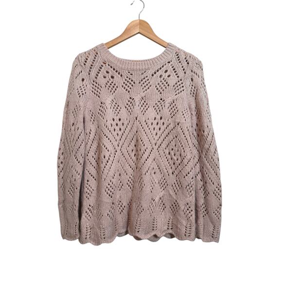 LOFT Women's Pale Pink Crewneck Crochet Knit Sweater Size Small - Picture 1 of 7